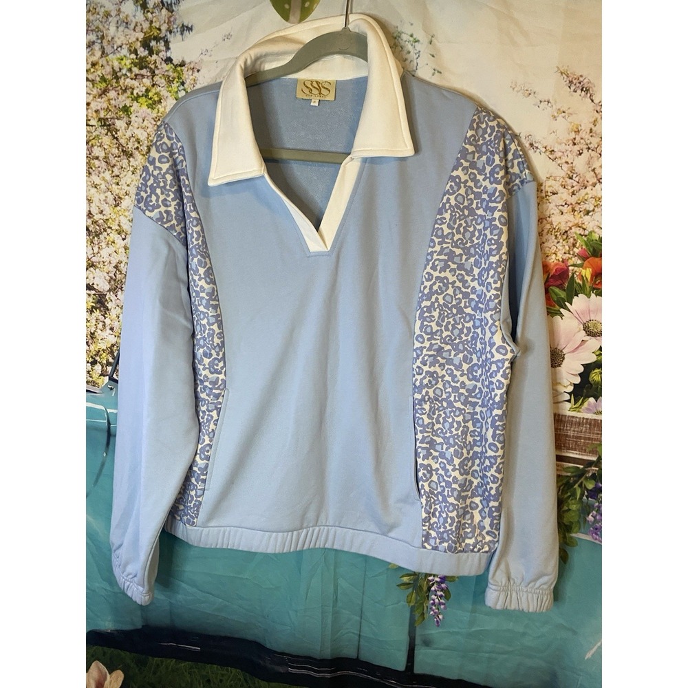 Sweatshirt Women XL ActiveBlue Animal Print V-Neck